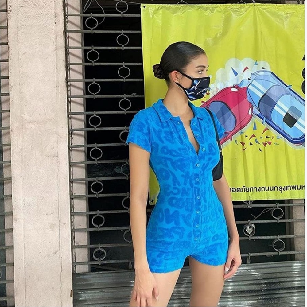 Short Sleeve Romper Y2K blue
